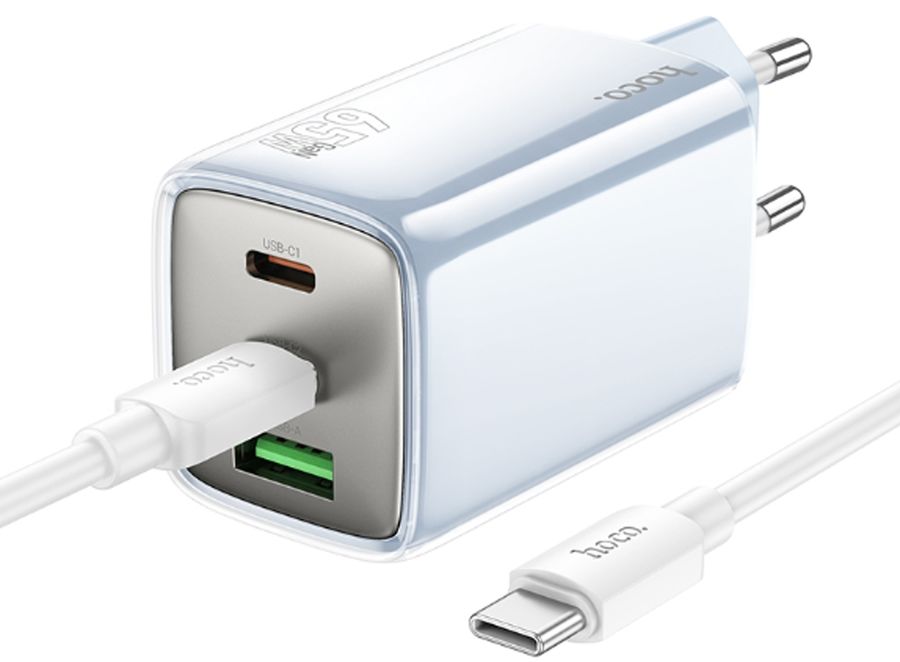 Сетевое зар./устр. Hoco N49 Glorious 65W 3A (PD+QC+AFC) USB/2xUSB Type-C универсальное синий (35479)