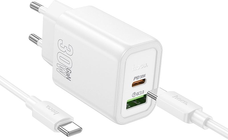 Сетевое зар./устр. Hoco N63 Gentle 30W 3A (PD) USB-A/Type-C универсальное белый (44402)