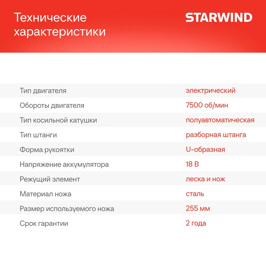 Триммер электрический Starwind SBG-300.20-4.4 аккум. разбор.штан. реж.эл.:леска/нож