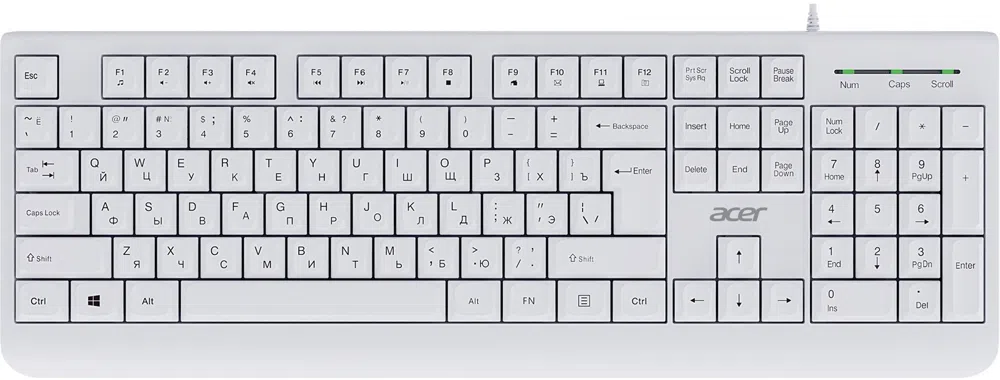 Клавиатура Acer OKW400 белый USB (ZL.KBDEE.01B) кабель 1.8м