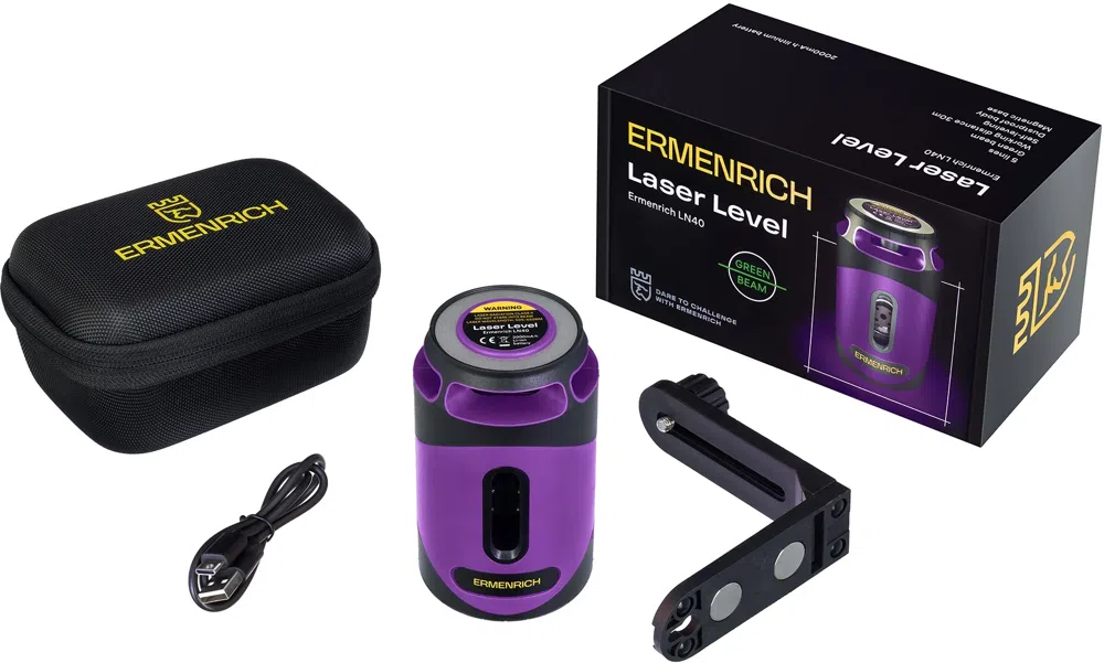 Уровень лазер. Ermenrich LN40 2кл.лаз. 550нм цв.луч. зеленый 5луч. (84638)