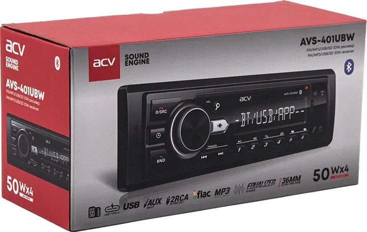 Автомагнитола ACV AVS-401UBW 1DIN 4x50Вт v5.0 USB 2.0 AUX 1.3" 2 RDS (43343)