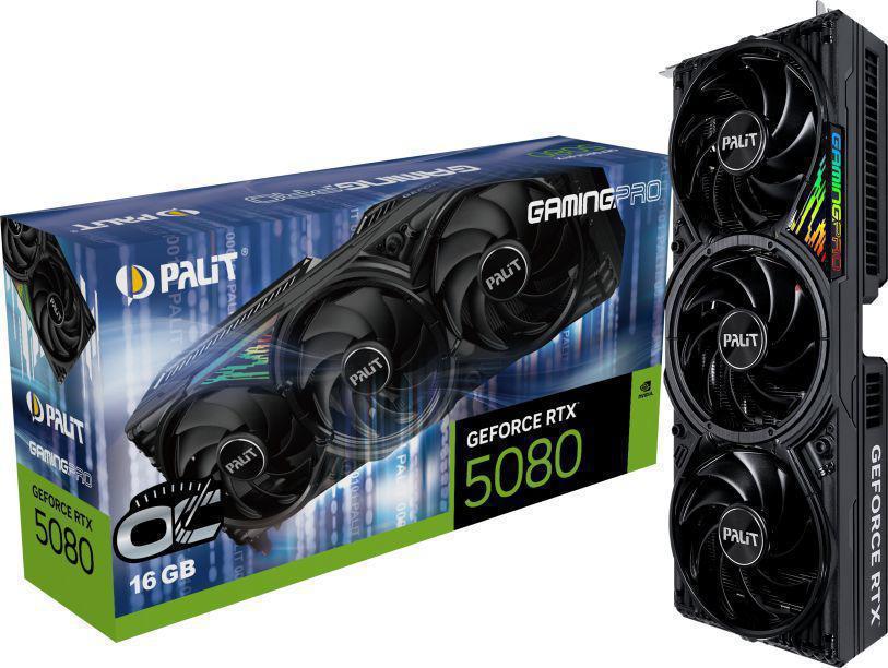 Видеокарта Palit PCI-E 5.0 PA-RTX5080 GAMINGPRO OC NVIDIA GeForce RTX 5080 16Gb 256bit GDDR7 2295/30000 HDMIx1 DPx3 HDCP Ret