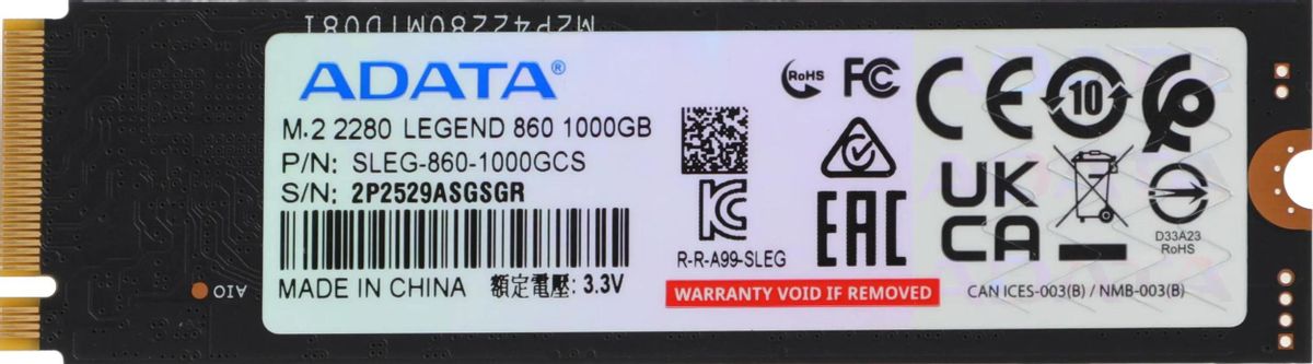 Накопитель SSD A-Data PCIe 4.0 x4 1TB SLEG-860-1000GCS Legend 860 M.2 2280 6000/4000