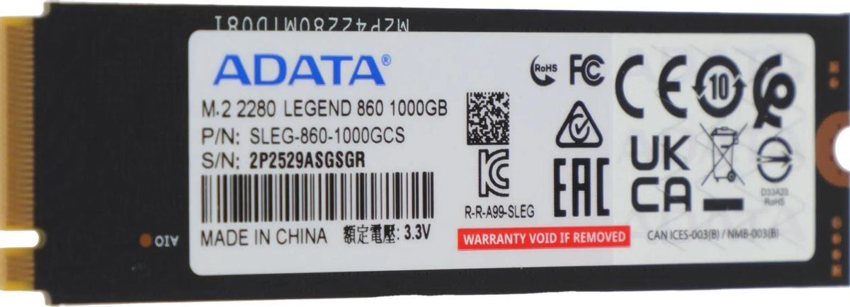 Накопитель SSD A-Data PCIe 4.0 x4 1TB SLEG-860-1000GCS Legend 860 M.2 2280 6000/4000