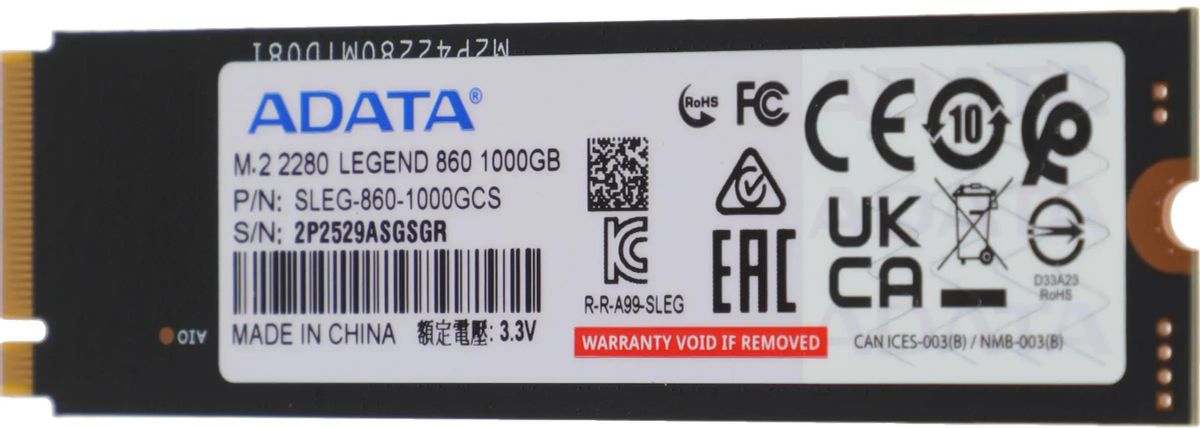 Накопитель SSD A-Data PCIe 4.0 x4 1TB SLEG-860-1000GCS Legend 860 M.2 2280 6000/4000