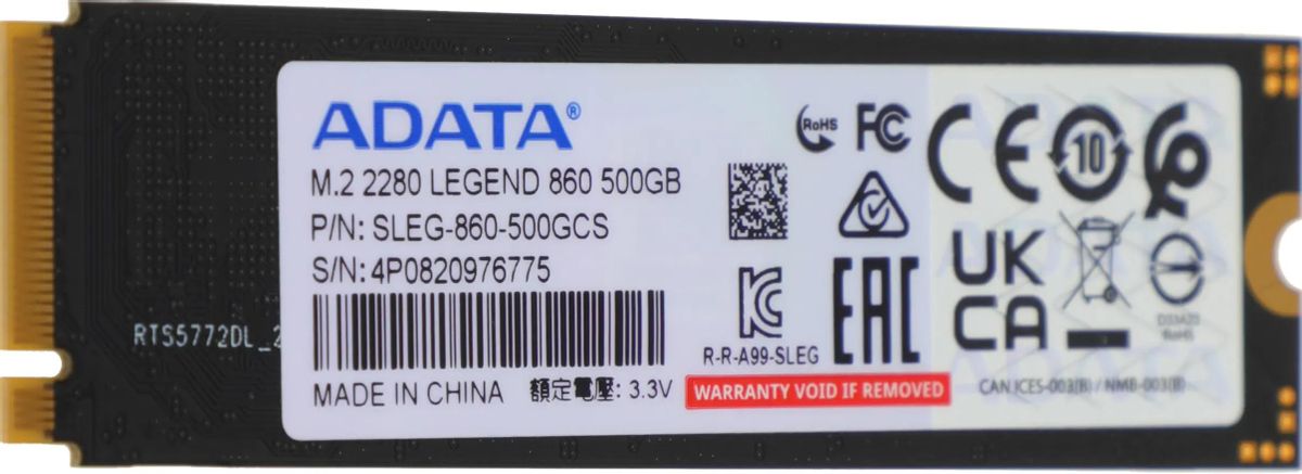 Накопитель SSD A-Data PCIe 4.0 x4 500GB SLEG-860-500GCS Legend 860 M.2 2280 5000/3000