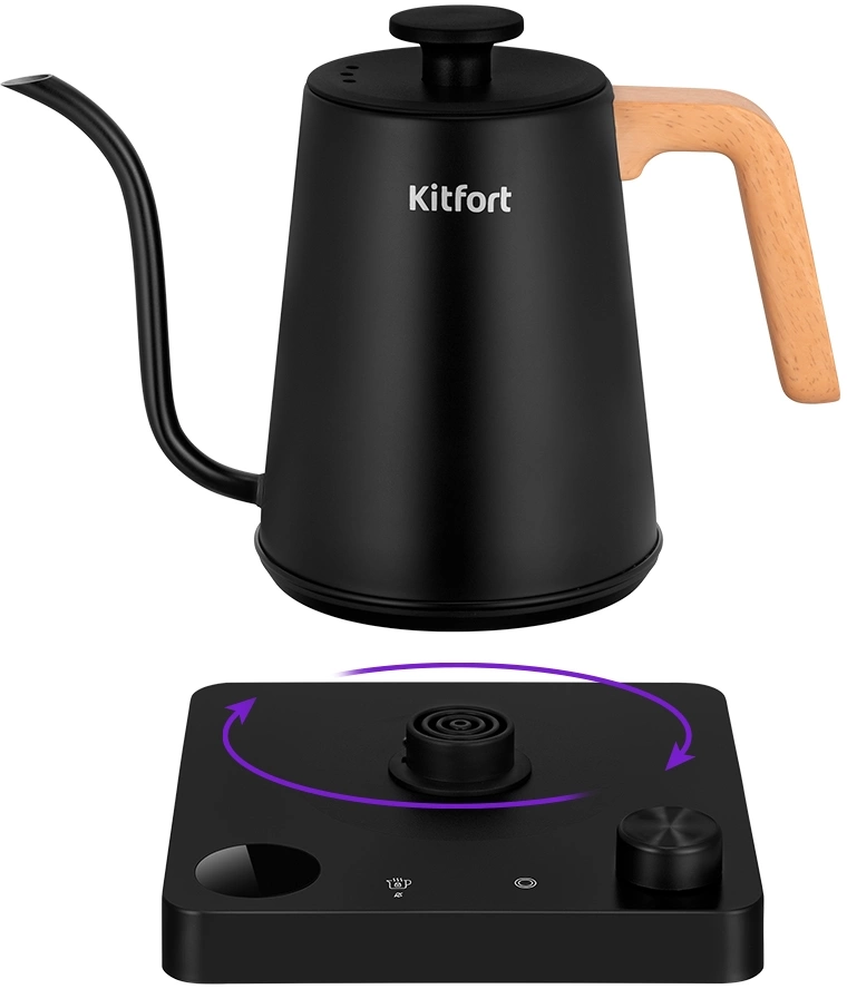 Чайник электрический Kitfort КТ-6726 1л. 1200Вт черный/дерево корпус: нерж.сталь/пластик