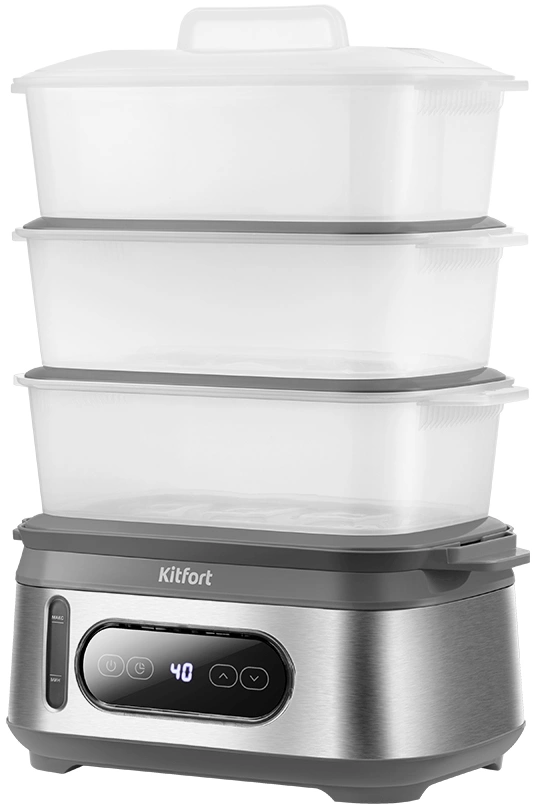 Пароварка Kitfort КТ-6280 3ярус. 1050Вт серый/серебристый