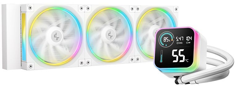 Система водяного охлаждения Deepcool LQ360 Wh ARGB Soc-AM5/AM4/1200/1700/1851 белый 4-pin 32dB Al LCD 350W 1840gr Ret (R-LQ360-WHDSMC-G-1)