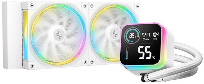 Система водяного охлаждения Deepcool LQ240 Wh ARGB Soc-AM5/AM4/1200/1700/1851 белый 4-pin 32dB Al LCD 300W 1530gr Ret (R-LQ240-WHDSMC-G-1)