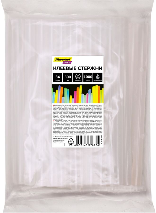 Cтержни клеев. для клеев.пист. Silwerhof 11-300-34-TRA дл.300мм D11мм прозрачный упак:34шт