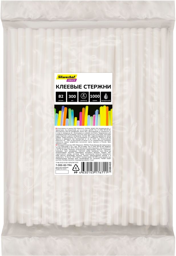 Cтержни клеев. для клеев.пист. Silwerhof 7-300-82-TRA дл.300мм D7мм прозрачный упак:82шт