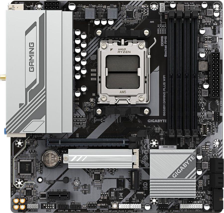 Материнская плата Gigabyte B650M GAMING PLUS WIFI Socket AM5 AMD B650 4xDDR5 mATX AC`97 8ch(7.1) 2.5Gg RAID+HDMI+DP