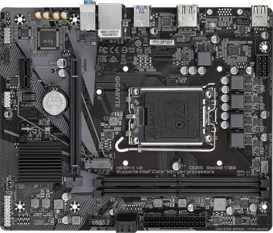 Материнская плата Gigabyte H610M K V2 Soc-1700 Intel H610 2xDDR5 mATX AC`97 8ch(7.1) GbLAN+HDMI+DP