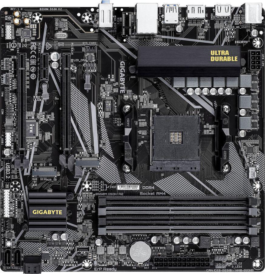 Материнская плата Gigabyte B550M DS3H R2 Soc-AM4 AMD B550 4xDDR4 mATX AC`97 8ch(7.1) GbLAN RAID+HDMI+DP