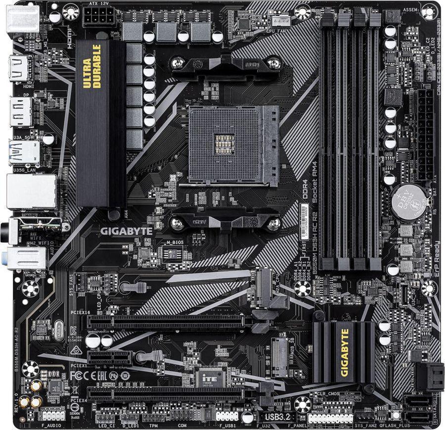 Материнская плата Gigabyte B550M DS3H AC R2 Soc-AM4 AMD B550 4xDDR4 mATX AC`97 8ch(7.1) GbLAN RAID+HDMI+DP