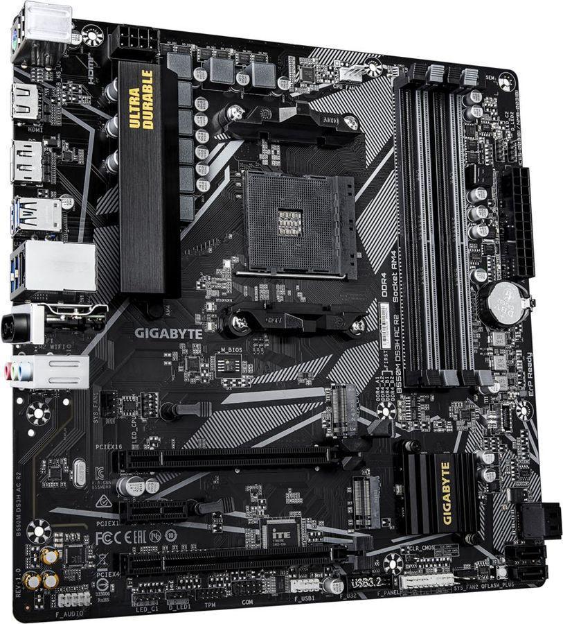 Материнская плата Gigabyte B550M DS3H AC R2 Soc-AM4 AMD B550 4xDDR4 mATX AC`97 8ch(7.1) GbLAN RAID+HDMI+DP