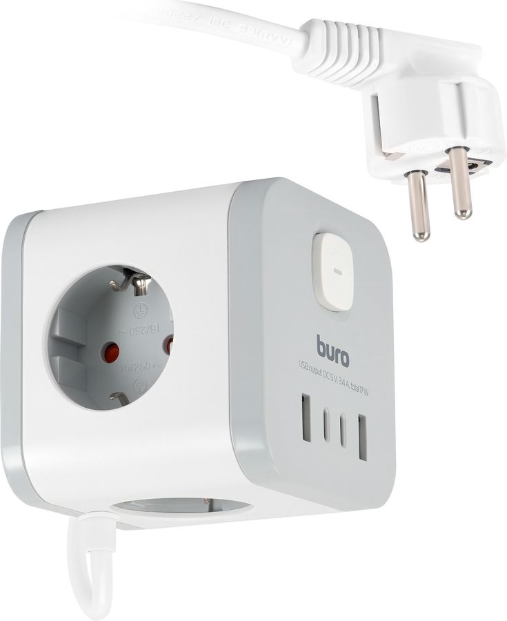 Сетевой удлинитель Buro BU-PC3.1UС-W 1.5м (3 розетки) белый (коробка)
