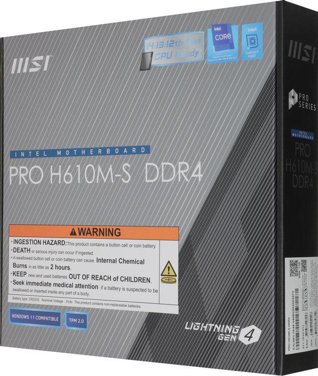 Материнская плата MSI PRO H610M-S DDR4 Soc-1700 Intel H610 2xDDR4 mATX AC`97 8ch(7.1) GbLAN+HDMI