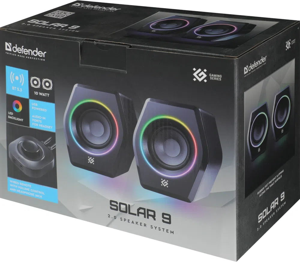Колонки Defender Solar 9 2.0 черный 10Вт BT