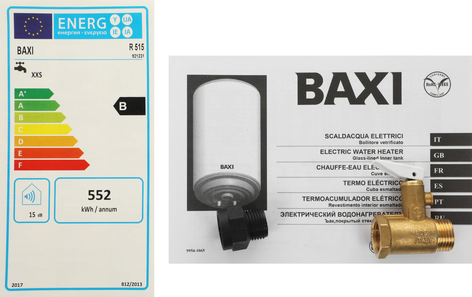 Водонагреватель Baxi R 515 1.2кВт 15л электрический настенный/белый