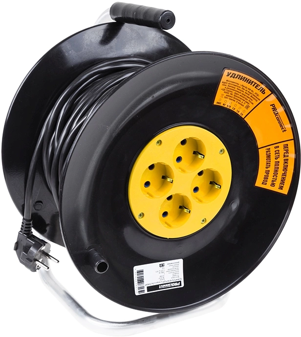Удлинитель силовой PROconnect STANDARD (11-7607) 3x1.0кв.мм 4розет. 50м ПВС 10A катушка черный