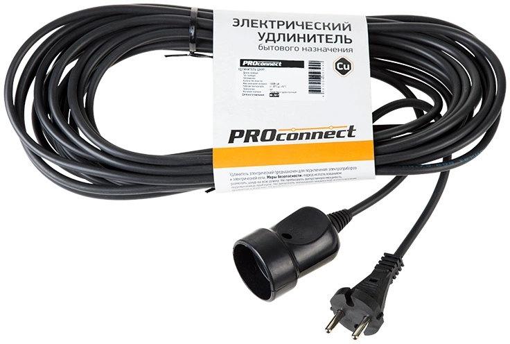 Удлинитель силовой PROconnect PROc-Uc (11-7114) 2x0.75кв.мм 1розет. 10м ПВС 6A без катушки черный