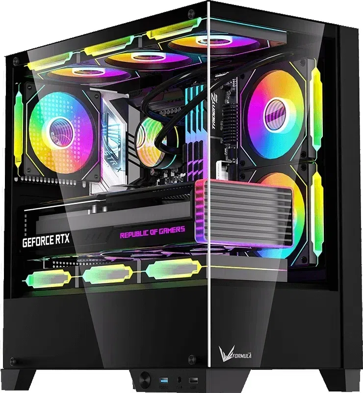 Корпус Formula Crystal Z1M Plus FR черный без БП mATX 9x120mm 1xUSB3.0 audio bott PSU