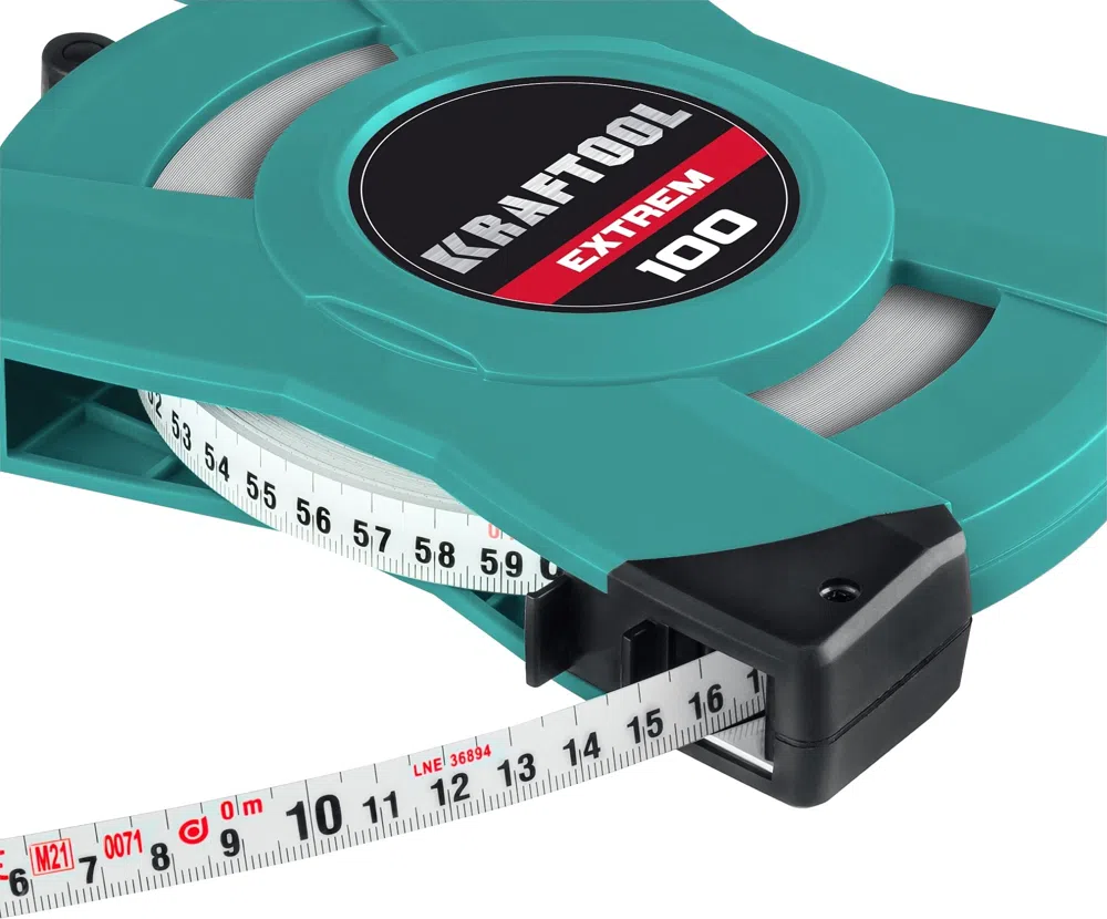 Лента мерная геодезическая Kraftool 34185-100 дл.полотна 100м изм.шкала в см зацеп простой зеленый