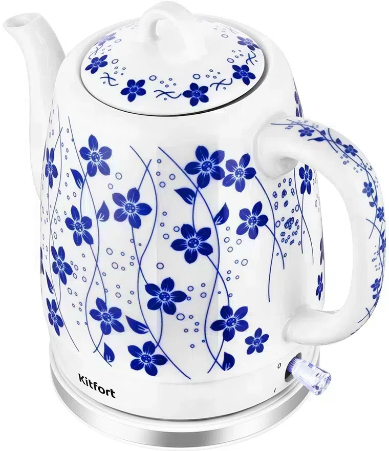Чайник электрический Kitfort КТ-6788 1л. 1630Вт белый/синий корпус: керамика
