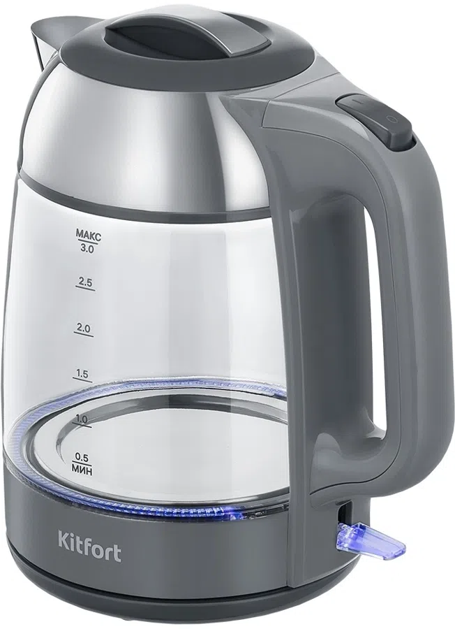 Чайник электрический Kitfort КТ-6762 3л. 2000Вт серый/серебристый корпус: стекло/металл/пластик