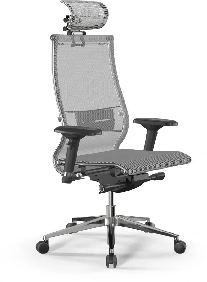 Кресло Метта Samurai S-3 белый сиденье белый сетка с подголов. крестов. металл хром