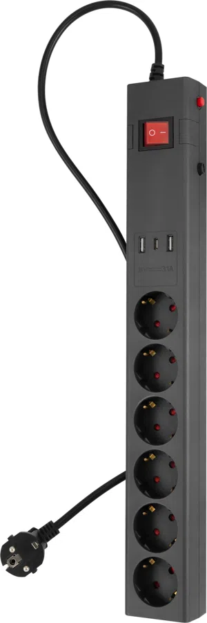 Сетевой фильтр Buro 600SE-1.8-USB-B 1.8м (6 розеток) черный (коробка)