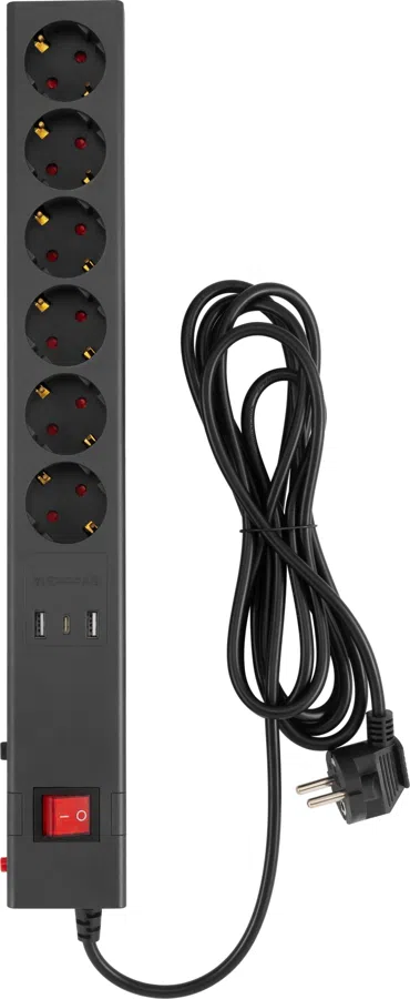 Сетевой фильтр Buro 600SE-1.8-USB-B 1.8м (6 розеток) черный (коробка)