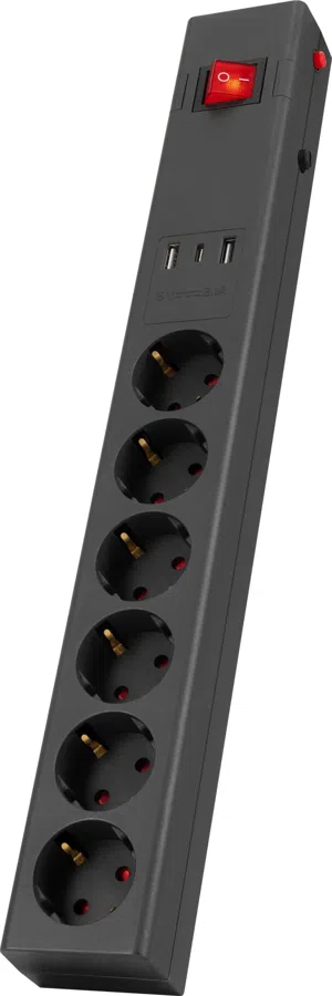 Сетевой фильтр Buro 600SE-1.8-USB-B 1.8м (6 розеток) черный (коробка)