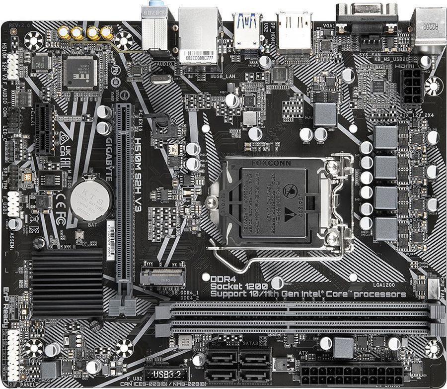 Материнская плата Gigabyte H510M S2H V3 2.0 Soc-1200 Intel Q470 2xDDR4 mATX AC`97 8ch(7.1) GbLAN+VGA+HDMI+DP