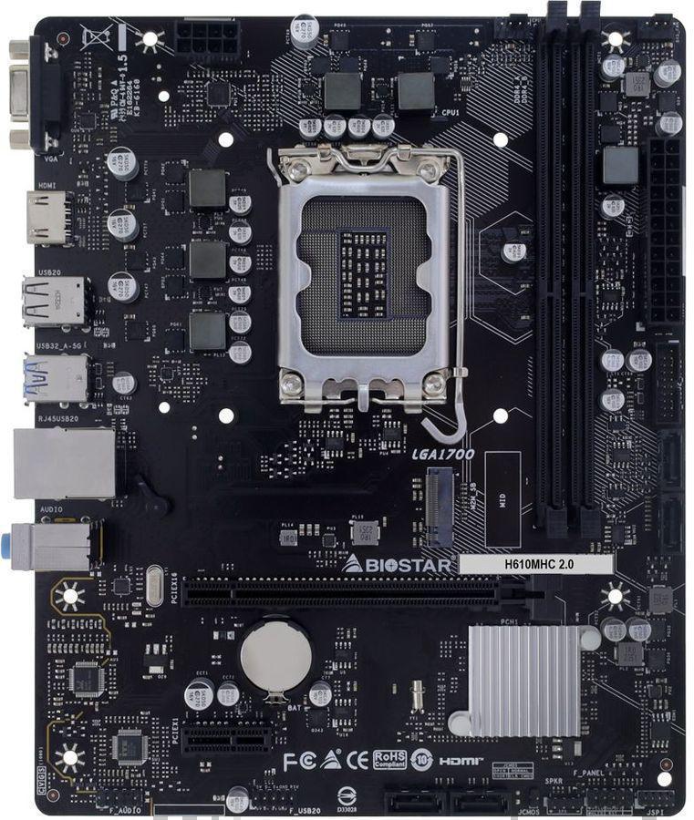 Материнская плата Biostar H610MHC 2.0 Soc-1700 Intel H610 2xDDR4 mATX AC`97 8ch(7.1) GbLAN+VGA+HDMI