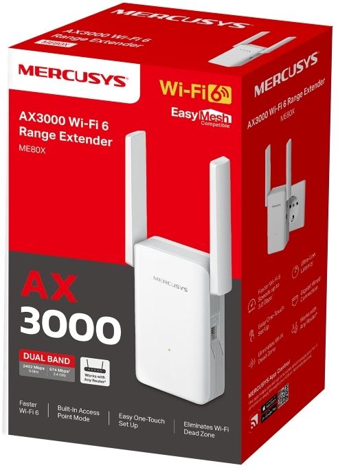 Повторитель беспроводного сигнала Mercusys ME80X AX3000 10/100/1000BASE-TX белый