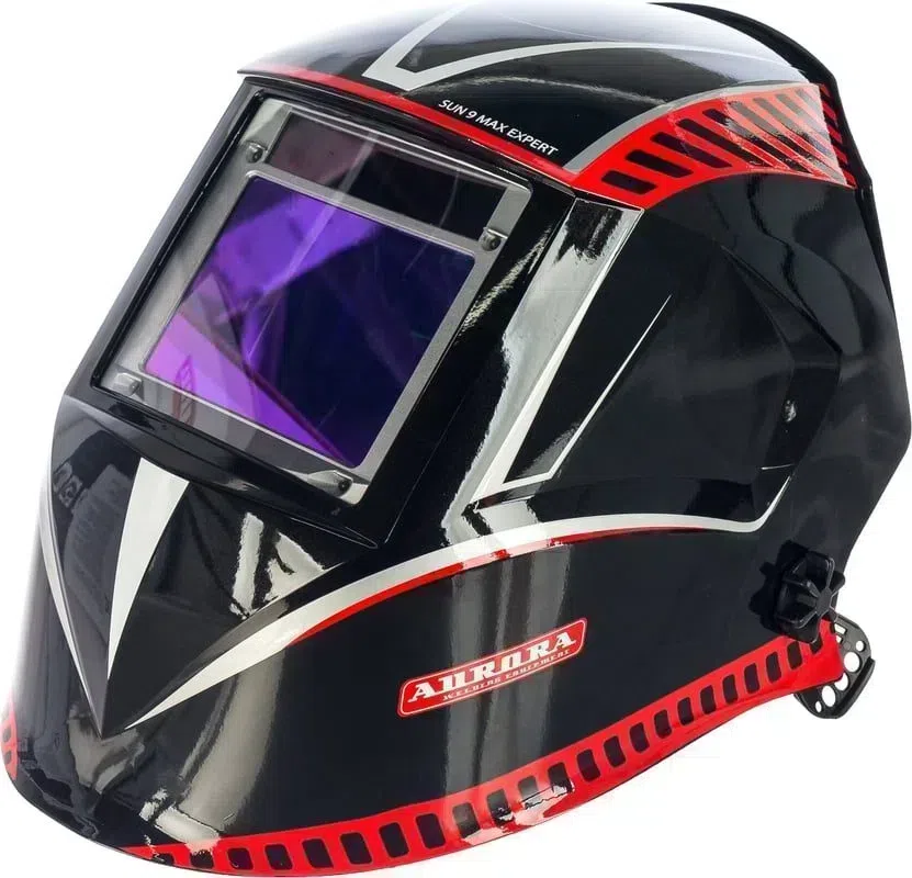 Маска сварщика Aurora 20266 филь.:хамел. кл.:1/1/1/1 см.экр.100x73мм черный/красный