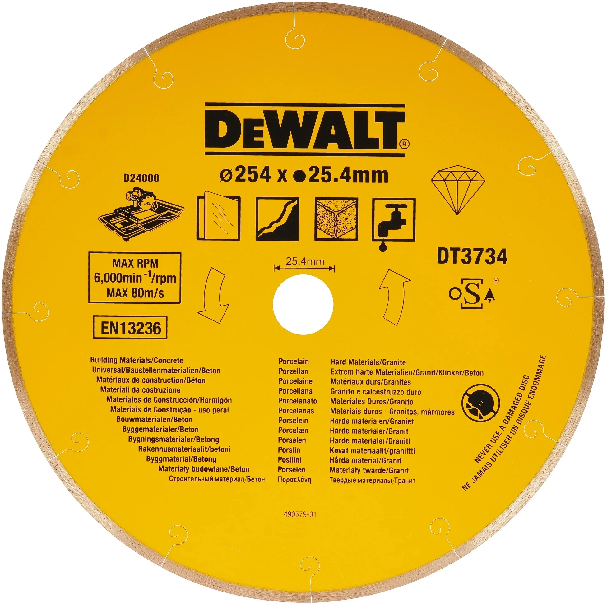 Диск алмазный по керам. DeWalt DT3734 (00000017708) d=254мм d(посад.)=25.4мм (угловые шлифмашины)