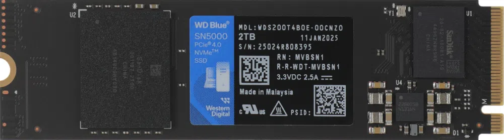 Накопитель SSD WD PCIe 4.0 x4 2TB WDS200T4B0E SN5000 Blue M.2 2280