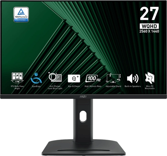 Монитор MSI 27" Pro MP275QPG черный IPS LED 16:9 HDMI M/M матовая HAS Piv 1300:1 300cd 178гр/178гр 2560x1440 100Hz DP Quad 2K (1440p) 6.26кг