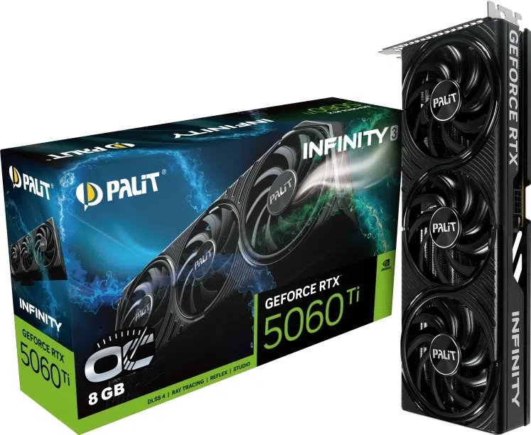 Видеокарта Palit PCI-E 5.0 PA-RTX5060Ti INFINITY 3 OC NVIDIA GeForce RTX 5060TI 8Gb 128bit GDDR7 2407/28000 HDMIx1 DPx3 HDCP Ret