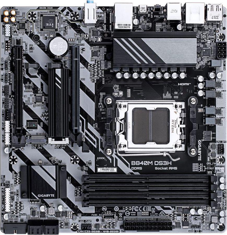 Материнская плата Gigabyte B840M DS3H SocketAM5 AMD B840 4xDDR5 mATX AC`97 8ch(7.1) 2.5Gg RAID+HDMI+DP
