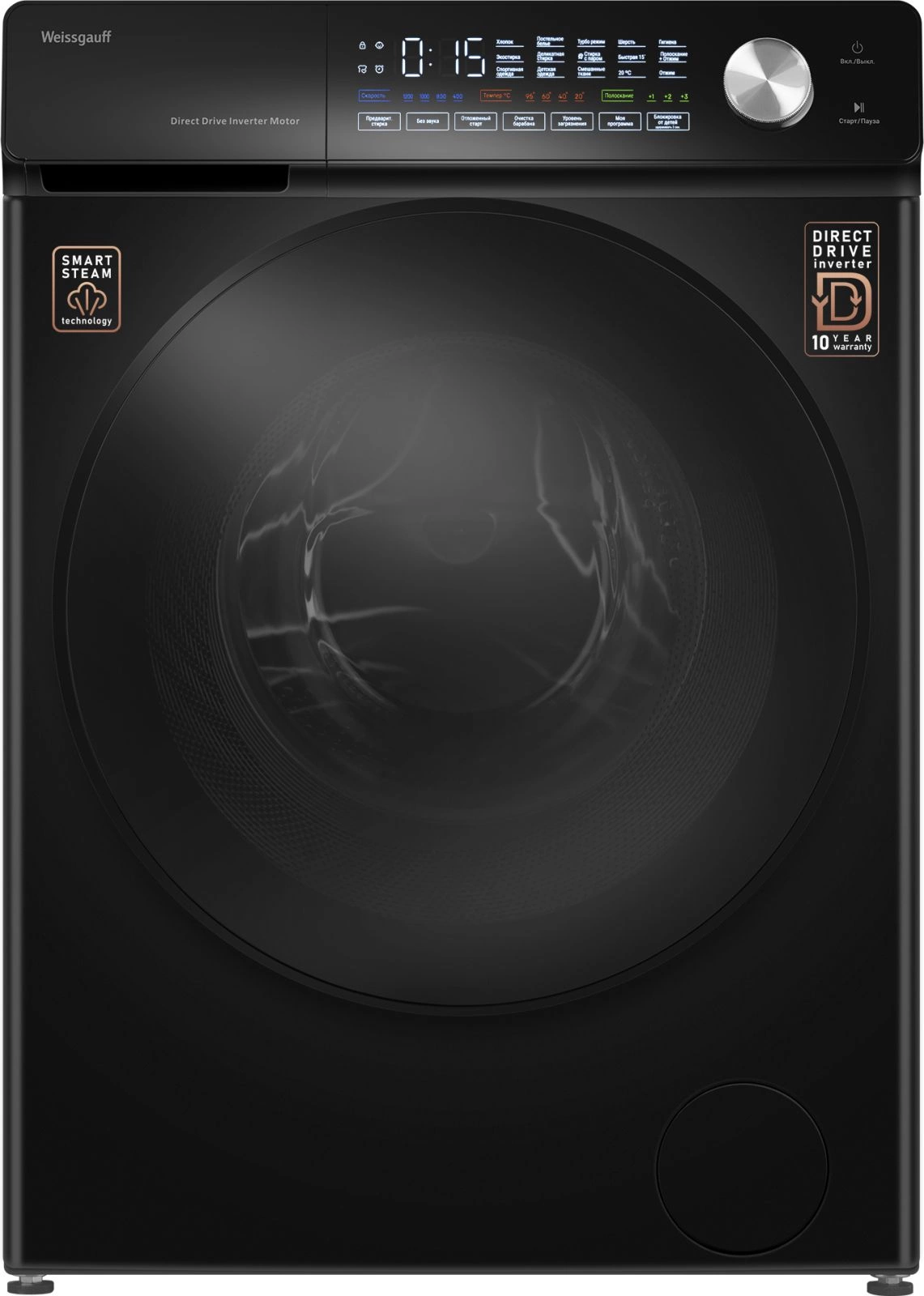 Стиральная машина Weissgauff WM 45126 Steam Direct Drive класс: A+++ загр.фронтальная макс.:6кг черный инвертер