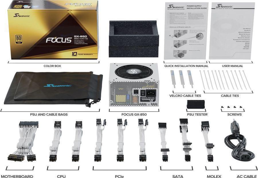 Блок питания Seasonic ATX 850W Focus GX-850 Gen.5 WHITE 80+ gold (20+4pin) APFC 135mm fan 8xSATA Cab Manag RTL