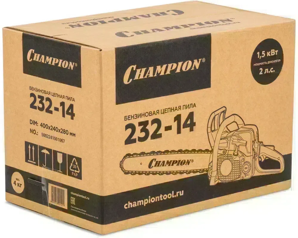 Бензопила Champion 232-14 1500Вт 2л.с. дл.шины:14" (35cm)