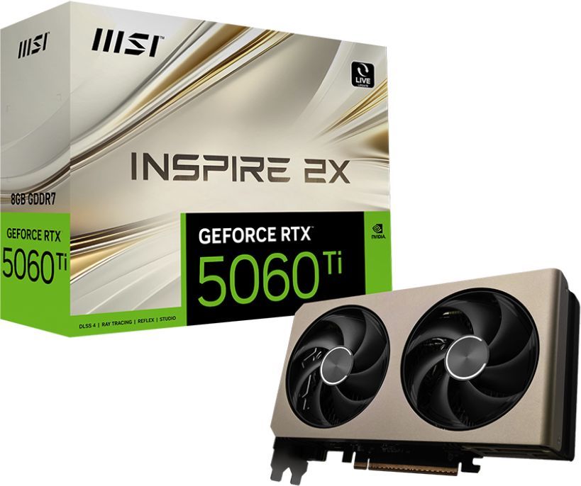 Видеокарта MSI PCI-E 5.0 RTX 5060 TI 8G INSPIRE 2X NVIDIA GeForce RTX 5060TI 8Gb 128bit GDDR7 2572/28000 HDMIx1 DPx3 HDCP Ret