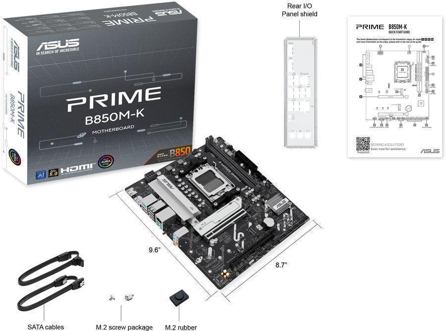 Материнская плата Asus PRIME B850M-K Socket AM5 AMD B850 2xDDR5 mATX AC`97 8ch(7.1) 2.5Gg RAID+HDMI+DP